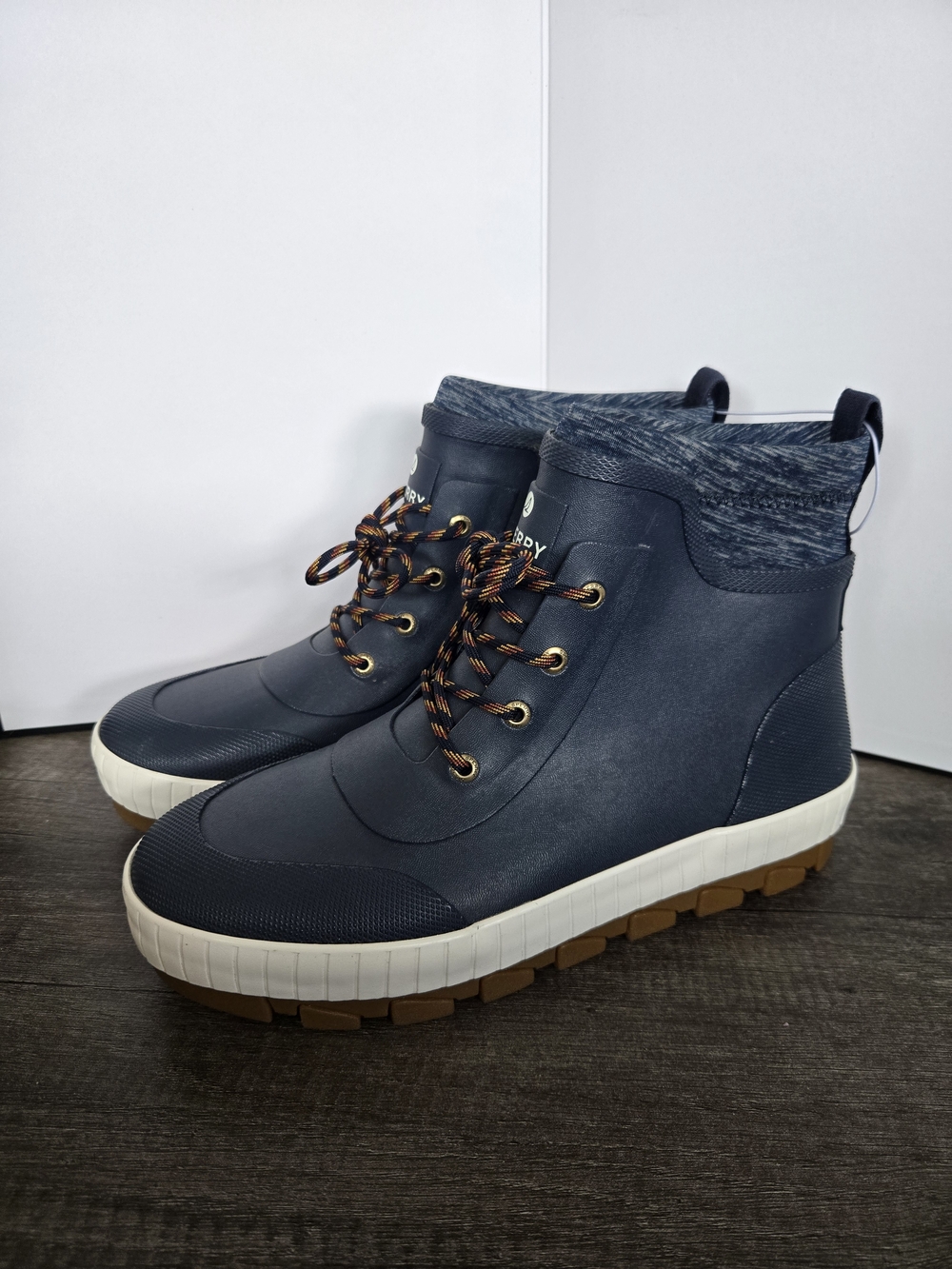 SPERRY Torrent Rubber Lace-Up Waterproof Boots Navy Blue Women's 9 EUC